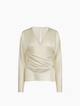 Charger l'image dans la galerie, White Draped V-Neck Satin Blouse - Nina Ricci