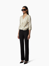 Charger l'image dans la galerie, White Draped V-Neck Satin Blouse - Nina Ricci