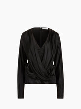 Charger l'image dans la galerie, Black Draped V-Neck Satin Blouse - Nina Ricci