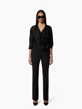 Charger l'image dans la galerie, Black Draped V-Neck Satin Blouse - Nina Ricci