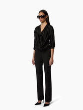 Charger l'image dans la galerie, Black Draped V-Neck Satin Blouse - Nina Ricci