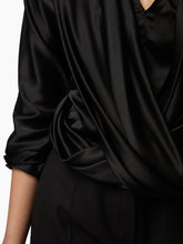 Charger l'image dans la galerie, Black Draped V-Neck Satin Blouse - Nina Ricci