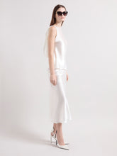 Load image into Gallery viewer, Cream Asymmetrical Satin Skirt