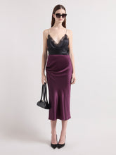 Load image into Gallery viewer, Burgundy Asymmetrical Satin Skirt