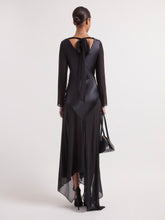 Charger l'image dans la galerie, Black Long Sleeved Maxi Silk Dress