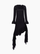 Load image into Gallery viewer, Black Asymmetrical Midi Silk Dress