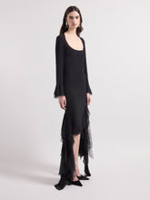 Load image into Gallery viewer, Black Asymmetrical Midi Silk Dress