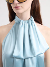 Load image into Gallery viewer, Ice Blue Halterneck Satin Top