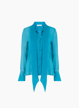 Load image into Gallery viewer, Blue Lavalliere Satin Shirt
