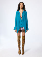Load image into Gallery viewer, Blue Lavalliere Satin Shirt
