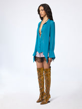 Load image into Gallery viewer, Blue Lavalliere Satin Shirt