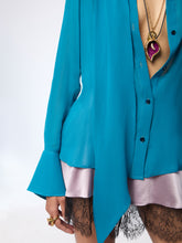 Load image into Gallery viewer, Blue Lavalliere Satin Shirt