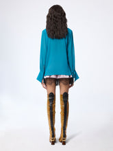 Load image into Gallery viewer, Blue Lavalliere Satin Shirt