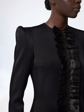 Load image into Gallery viewer, Black Crepe Satin Jacket With Front Pleat