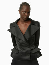 Charger l&#39;image dans la galerie, Satin peplum blazer in black - Nina Ricci
