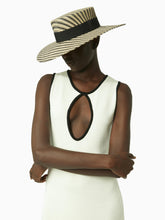 Charger l&#39;image dans la galerie, Stripped raffia canotier hat in sand and black - Nina Ricci
