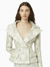 Charger l&#39;image dans la galerie, Guipure lace peplum blazer in silver - Nina Ricci
