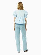 Load image into Gallery viewer, Babydoll top with ruched sleeves in light blue - Nina Ricci
