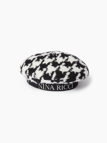 WOOL BERET WITH NINA RICCI LOGO IN BLACK AND WHITE - Nina Ricci