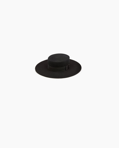 LARGE FELT WOOL BOATER IN BLACK - Nina Ricci