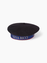 Charger l&#39;image dans la galerie, WOOL BERET WITH NINA RICCI LOGO IN BLACK - Nina Ricci
