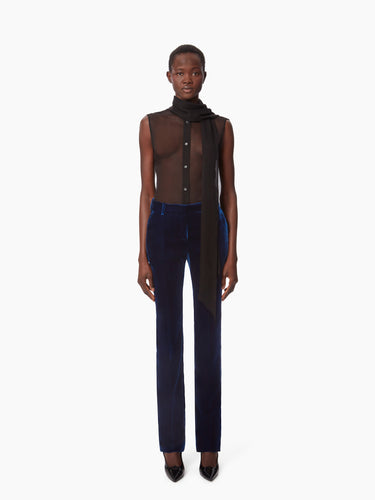 FLUID VELVET STRAIGHT PANTS IN BLUE - NINA RICCI