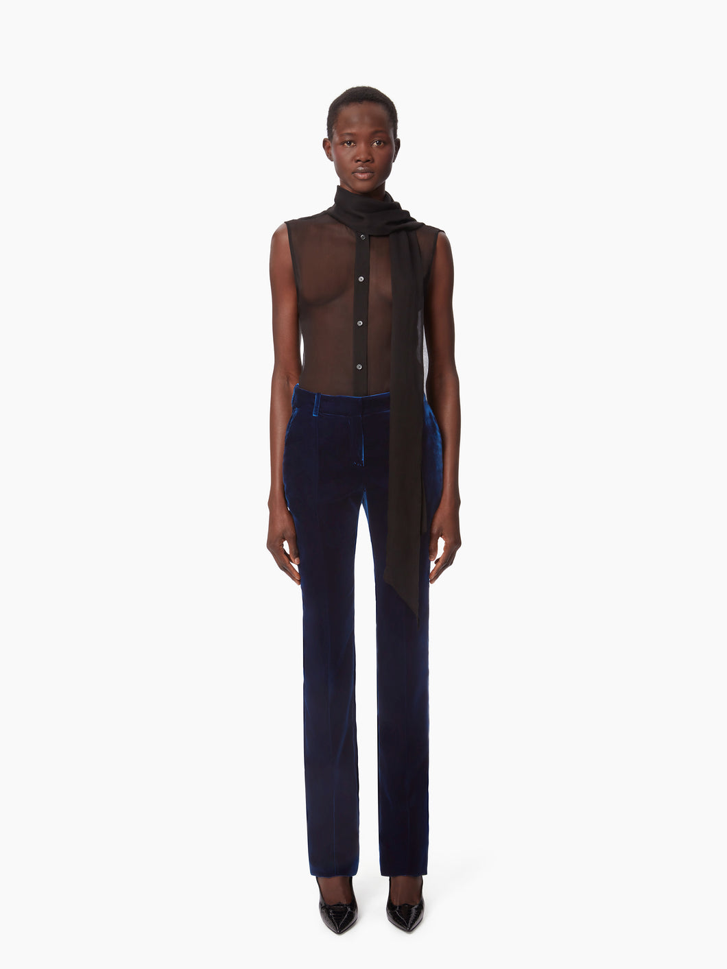 FLUID VELVET STRAIGHT PANTS IN BLUE - NINA RICCI