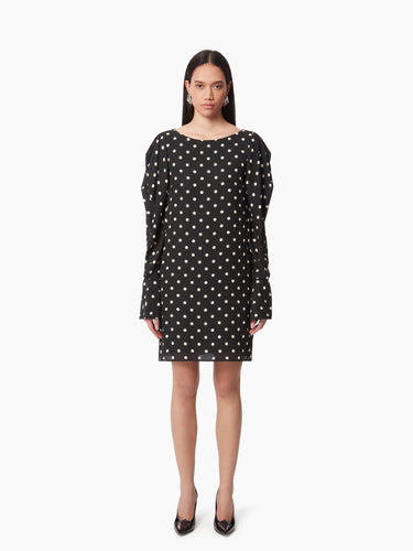 MINI DRESS WITH RUCHED SLEEVES IN BLACK - Nina Ricci