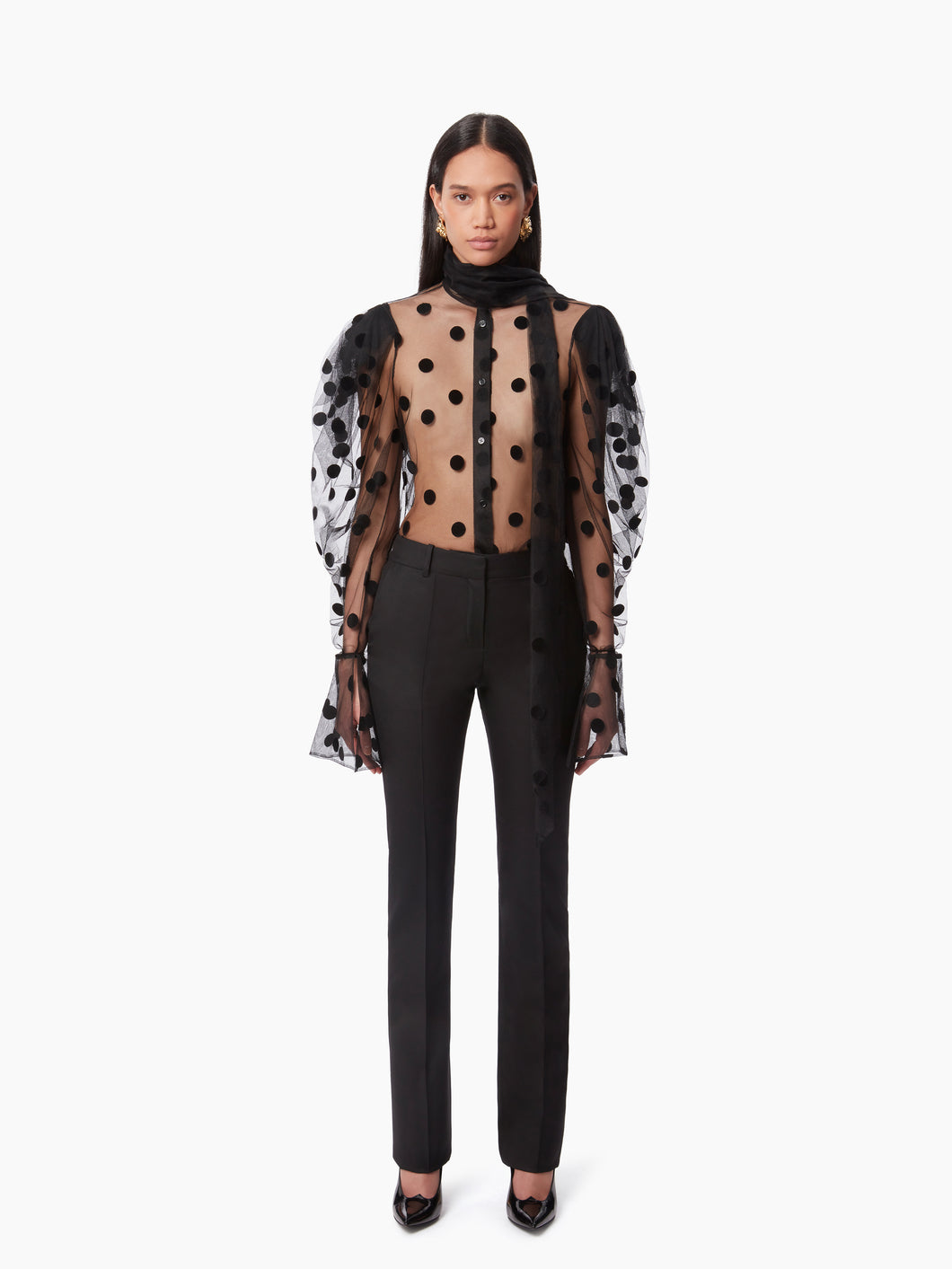 PUSSY-BOW POLKA-DOT TULLE SHIRT - NINA RICCI