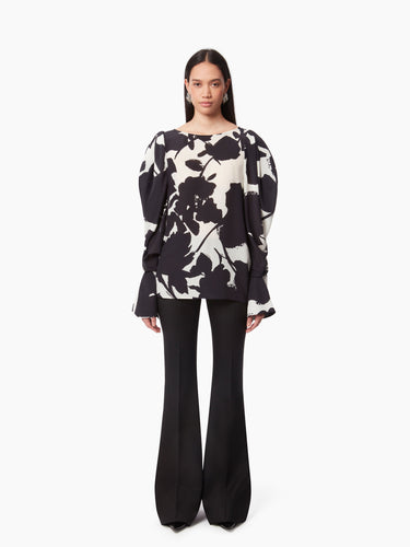 BLOUSE WITH PUFF SLEEVES IN BLACK & WHITE - Nina Ricci