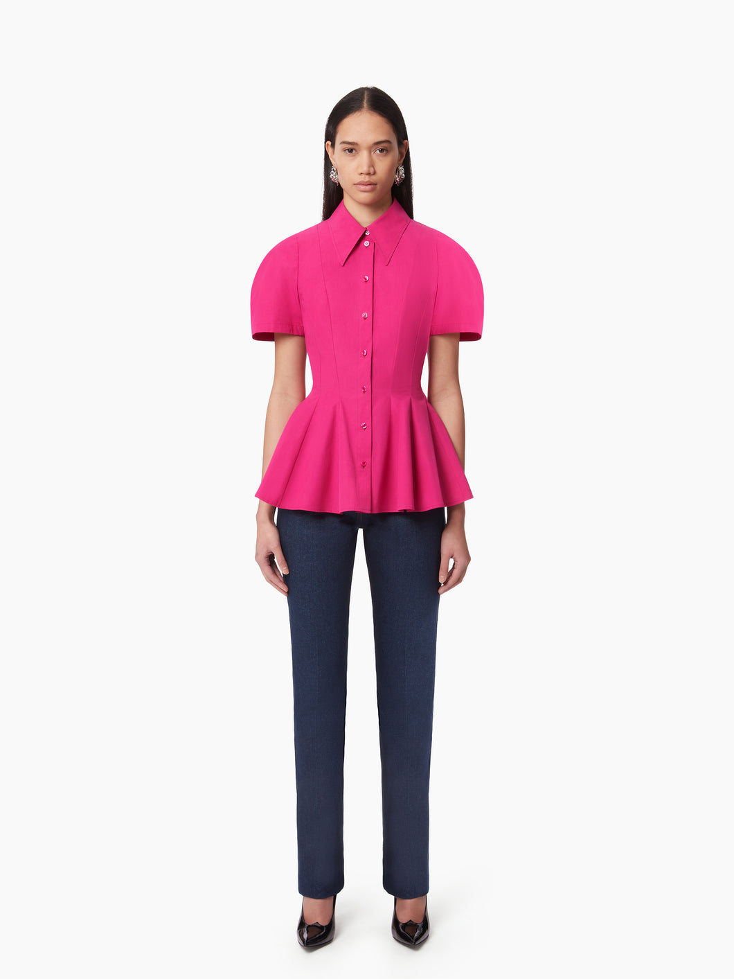 COTTON POPLIN PEPLUM SHIRT IN PINK - Nina Ricci