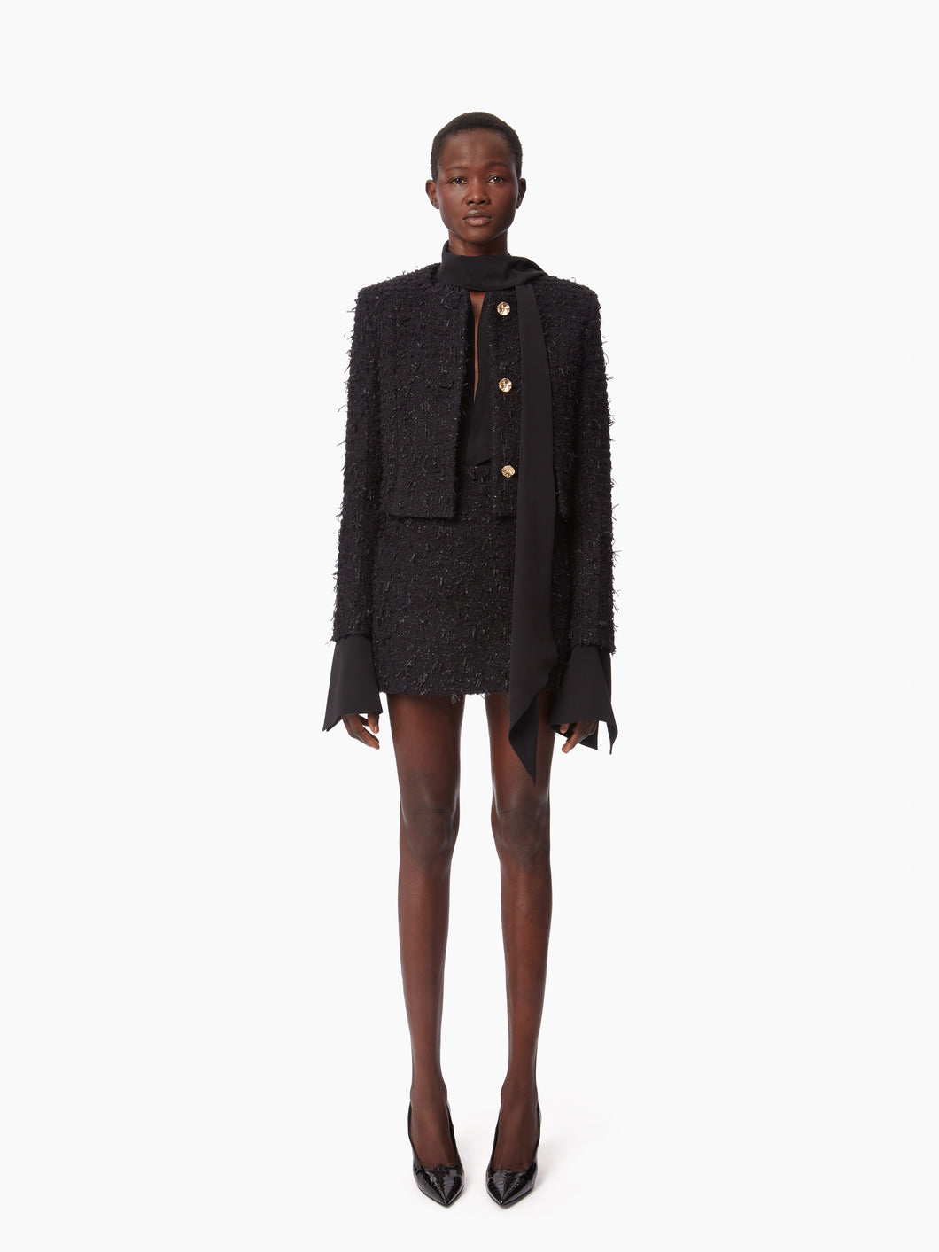 ROUND COLLAR JACKET IN TWEED IN BLACK - Nina Ricci