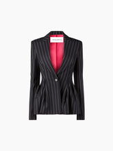 Charger l&#39;image dans la galerie, PINSTRIPE PEPLUM BLAZER IN BLUE - Nina Ricci
