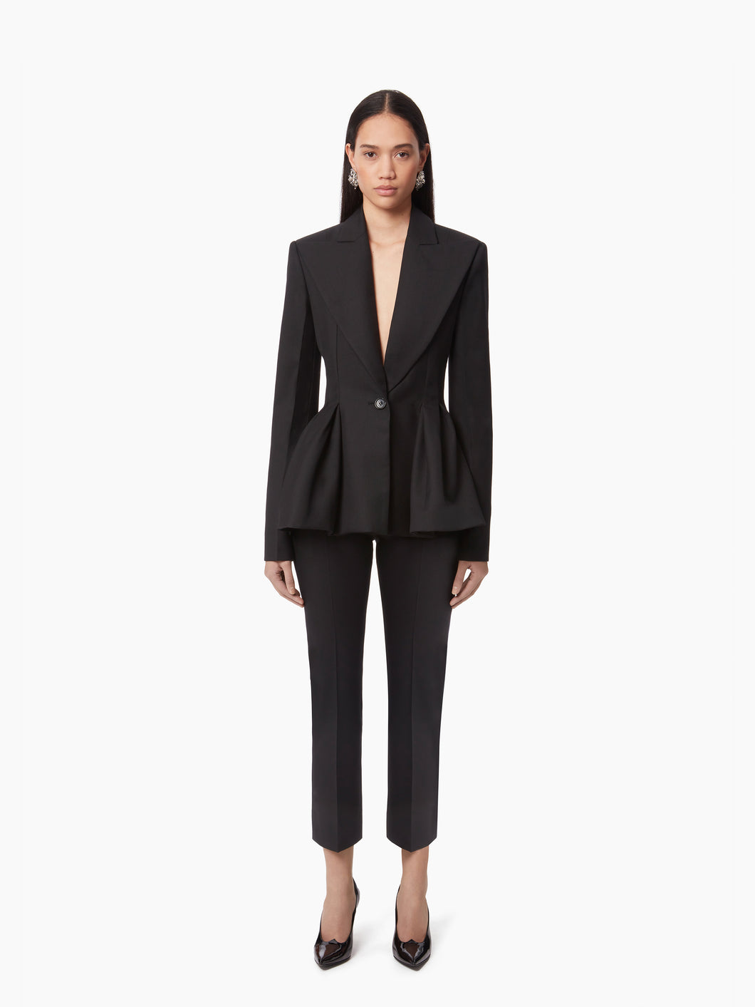 WOOL GABARDINE PEPLUM BLAZER IN BLACK - Nina Ricci