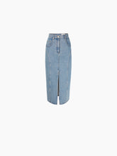 Cargar imagen en el visor de la galería, LONG DENIM SKIRT WITH FRONT SLIT IN BLUE - Nina Ricci
