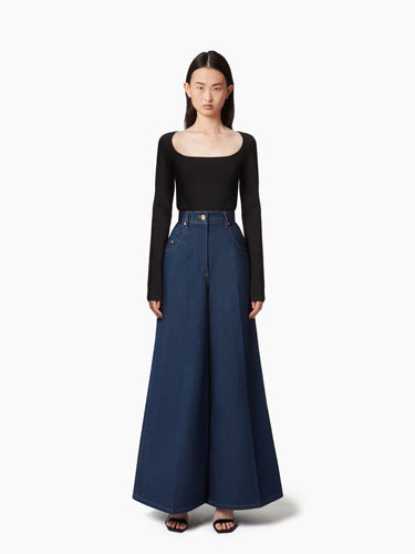 FLARED DENIM PANTS IN BLUE - Nina Ricci