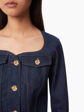 Cargar imagen en el visor de la galería, SWEETHEART NECKLINE DENIM JACKET IN BLUE - Nina Ricci
