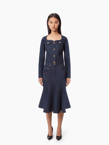 SWEETHEART NECKLINE DENIM JACKET IN BLUE - Nina Ricci