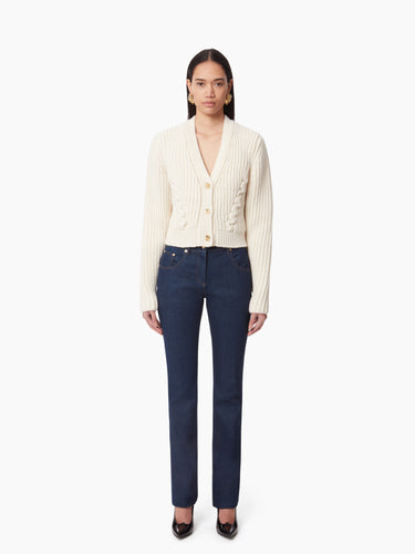 V-NECK KNIT CARDIGAN IN BEIGE - Nina Ricci