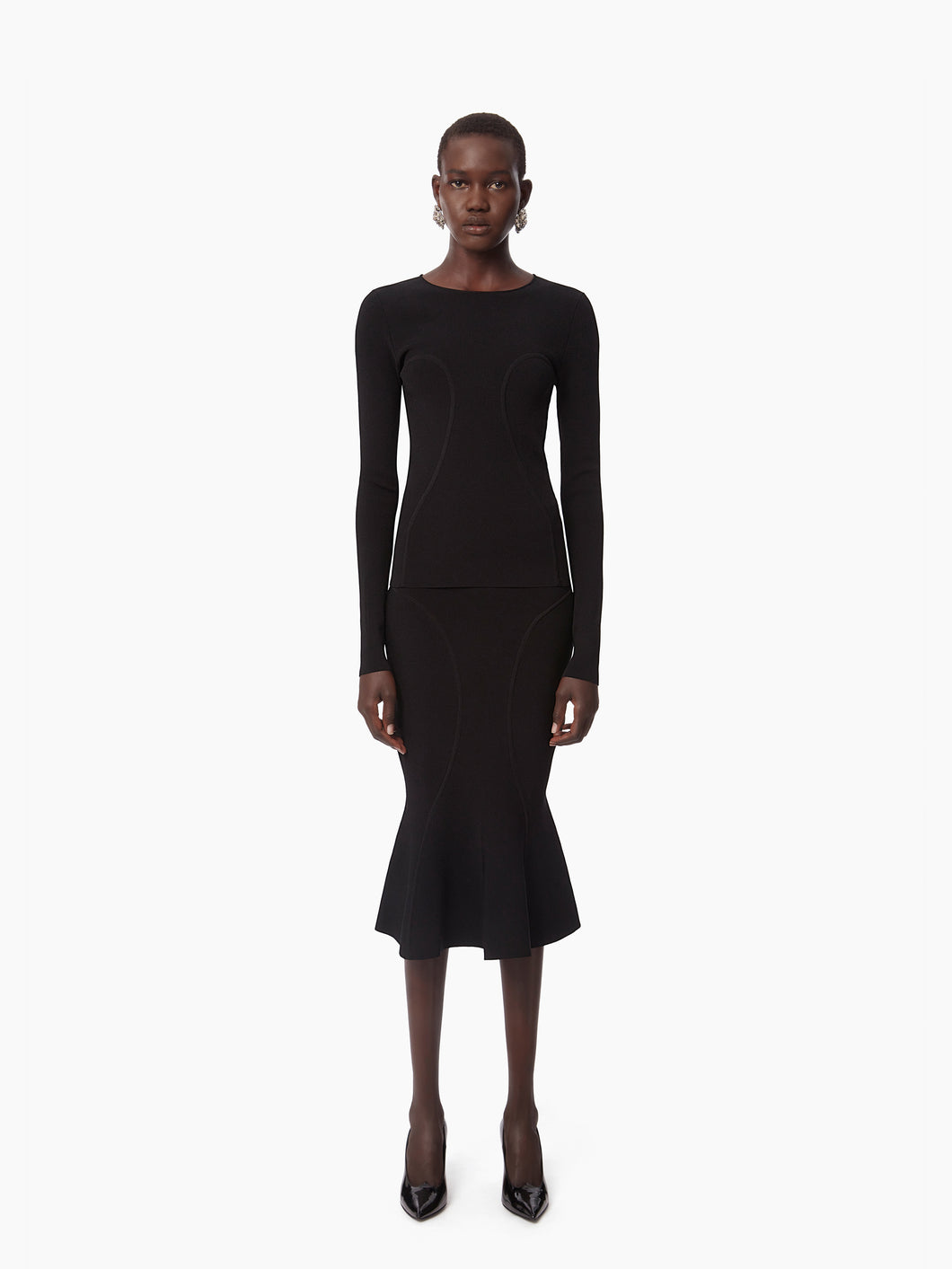 LONG MERMAID SKIRT WITH CUTLINES IN BLACK - Nina Ricci