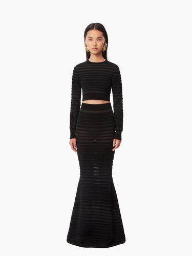 TONAL STRIPE MERMAID SKIRT IN BLACK - Nina Ricci