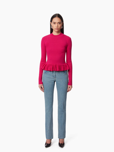 SWEATER WITH RUFFLE PEPLUM IN PINK - Nina Ricci