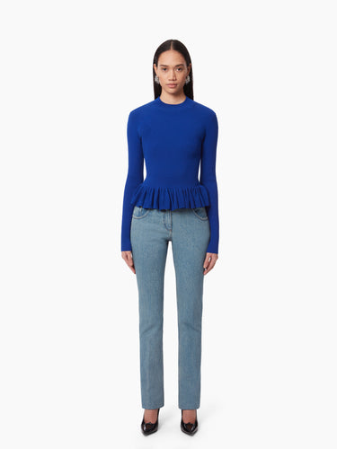 SWEATER WITH RUFFLE PEPLUM IN BLUE - Nina Ricci