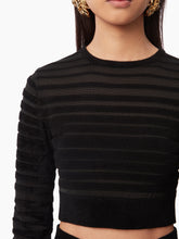 Cargar imagen en el visor de la galería, CROPPED TOP WITH TONAL STRIPE IN BLACK - Nina Ricci
