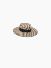 Charger l&#39;image dans la galerie, Stripped raffia canotier hat in sand and black - Nina Ricci
