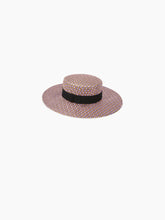 Charger l&#39;image dans la galerie, Stripped raffia canotier hat in mauve and gold - Nina Ricci
