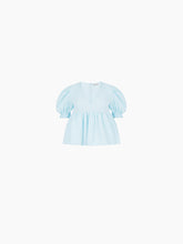 Load image into Gallery viewer, Babydoll top with ruched sleeves in light blue - Nina Ricci
