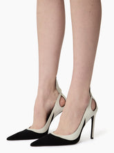 Load image into Gallery viewer, Black and Cream Suede Pumps
