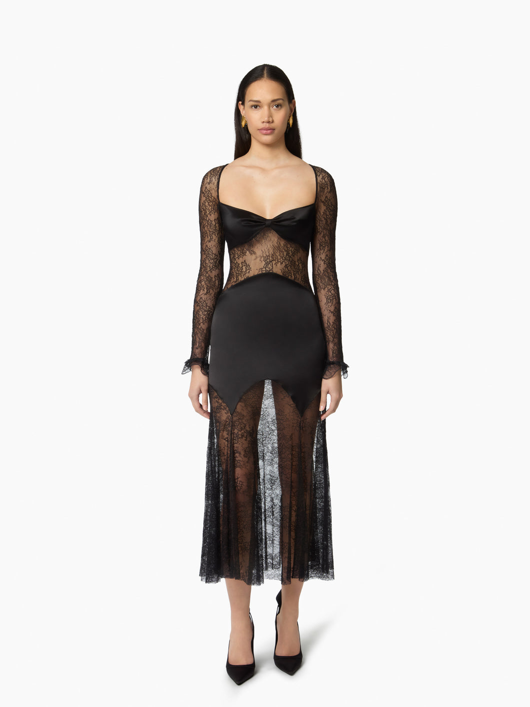 Robe Longue à Col Ouvert en Dentelle