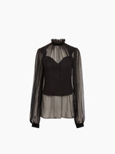 Load image into Gallery viewer, Ruffled Highneck Silk Blouse
